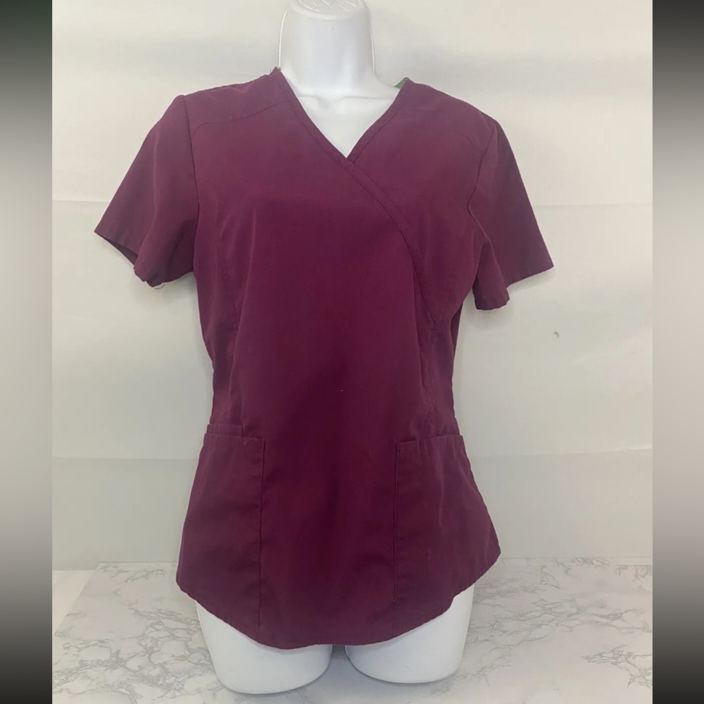 Womens Maroon Scrubstar Medical Top Size XS Uniform Pockets Short Sleeve…​​